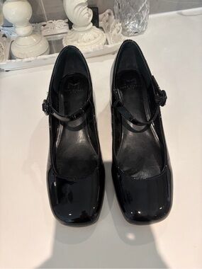 Marc Fisher Black Patent Mary Jane Heels with Ankle Strap
